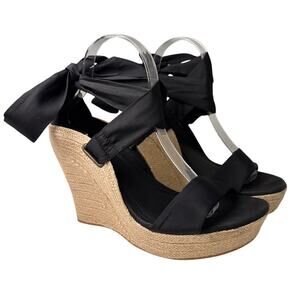 UGG Lucianna Wedge Espadrille Sandal Sz 9 Bohemian Silk Ankle Wrap Beach Chic EC